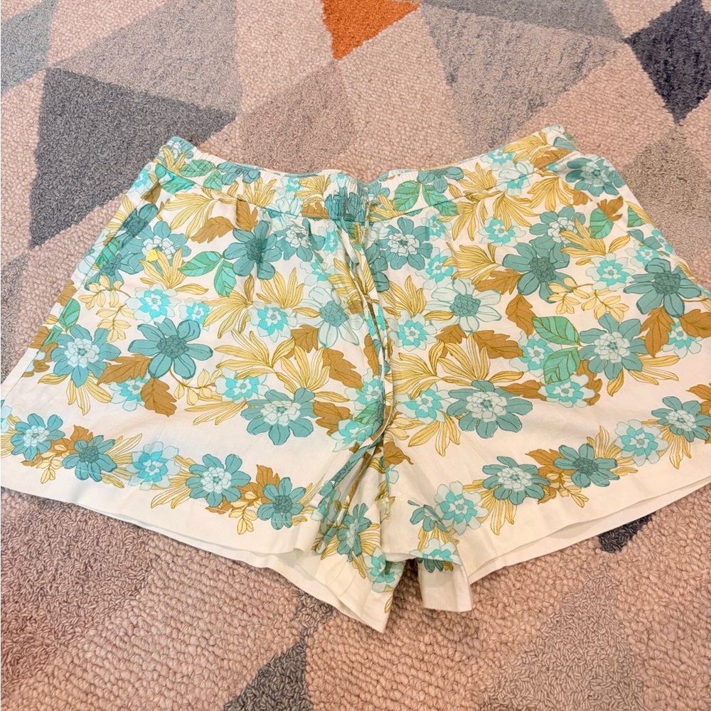 LOFT High Waist Floral Shorts - Blue and Yellow